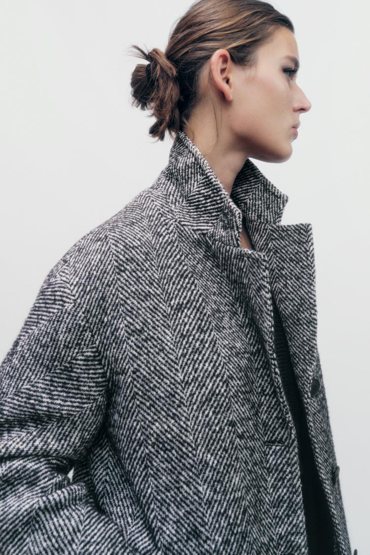 HERRINGBONE COAT Black White ZARA United Kingdom